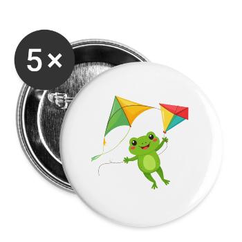 Grüner Comic Frosch mit zwei Flugdrachen Shirt - Buttons groß 56 mm (5er Pack) - Weiß - Vorne