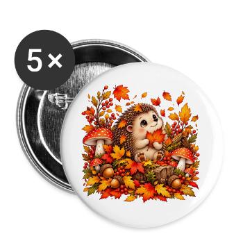 Igel_Herbst - Buttons groß 56 mm (5er Pack) - Weiß - Vorne