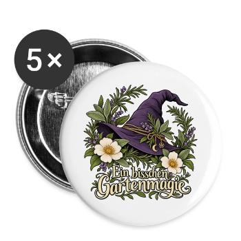 Hexenhut im Kräuterkranz voller Gartenmagie - Buttons groß 56 mm (5er Pack) - Weiß - Vorne
