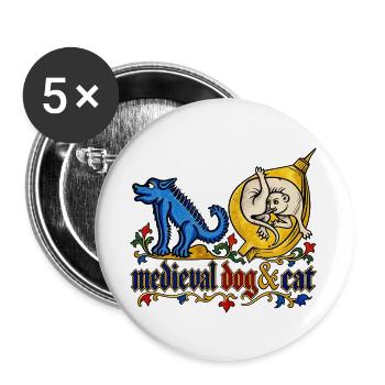 Mittelalterliche Hunde und Katzen - Buttons groß 56 mm (5er Pack) - Weiß - Vorne