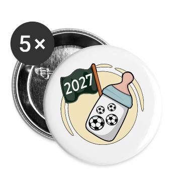 Baby verkünden 2027, Fußball - Buttons groß 56 mm (5er Pack) - Weiß - Vorne