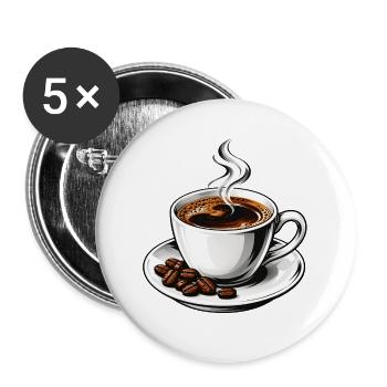 Klassischer heißer Espressobecher und Bohnen - Buttons groß 56 mm (5er Pack) - Weiß - Vorne