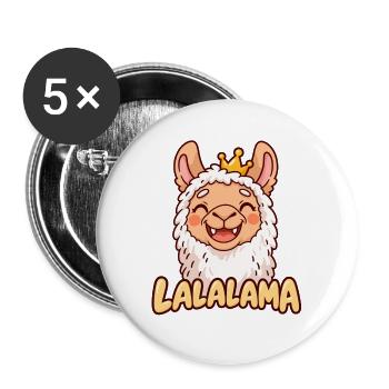LALALAMA – Grinsendes Lama mit Krone - Buttons groß 56 mm (5er Pack) - Weiß - Vorne