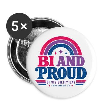 Bi und stolz | Tag der Sichtbarkeit von Bisexuellen, 23. September - Buttons groß 56 mm (5er Pack) - Weiß - Vorne