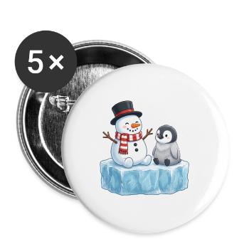 Winterfreund Schneemann Pinguin - Buttons groß 56 mm (5er Pack) - Weiß - Vorne