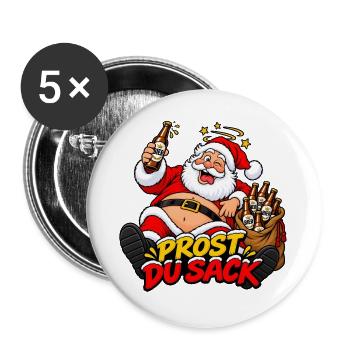 Prost Du Sack- Weihnachtsmann-Nikolaus Bier Design - Buttons groß 56 mm (5er Pack) - Weiß - Vorne