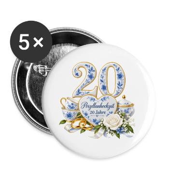 20.Hochzeitstag , 20 Jahre , Porzellanhochzeit - Buttons groß 56 mm (5er Pack) - Weiß - Vorne
