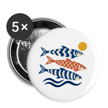 Koi Wellen im Sonnenkreis - Buttons groß 56 mm (5er Pack) - Weiß - Vorne