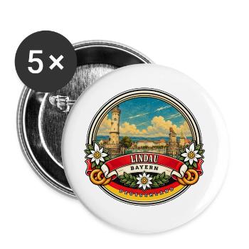 Lindau Bayern Vintage Reisedesign - Buttons groß 56 mm (5er Pack) - Weiß - Vorne