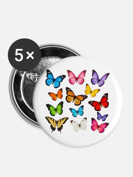 Regenbogenfalter im Flug - Buttons groß 56 mm (5er Pack) - Weiß