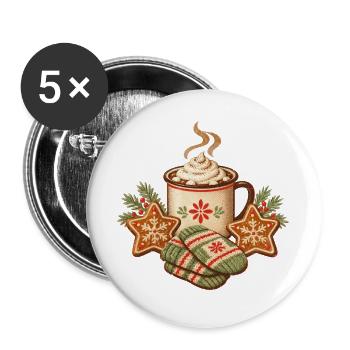 Gemütliche Weihnacht heiße Schokolade - Buttons groß 56 mm (5er Pack) - Weiß - Vorne
