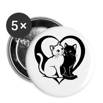 ❤ 🐱 Gatti Innamorati – Amore felino con cuore 2 - Buttons groß 56 mm (5er Pack) - Weiß - Vorne