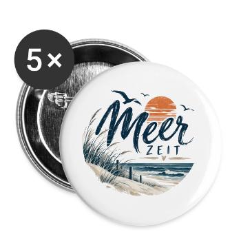 MeerZeit Strandbild - Buttons groß 56 mm (5er Pack) - Weiß - Vorne