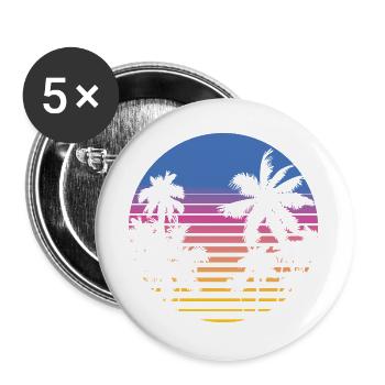 Palmen Retro 80er 90er Florida Miami Vintage Palme - Buttons groß 56 mm (5er Pack) - Weiß - Vorne
