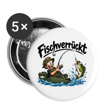 Fischverrückter Anglerabenteuer - Buttons groß 56 mm (5er Pack) - Weiß - Vorne