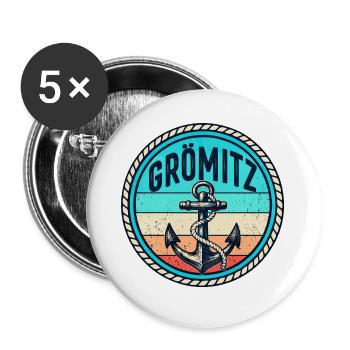 Grömitz - Insel - Anker - Ostsee - Deutschland - Buttons groß 56 mm (5er Pack) - Weiß - Vorne