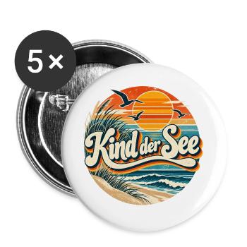 Kind der See Strand Retro - Buttons groß 56 mm (5er Pack) - Weiß - Vorne