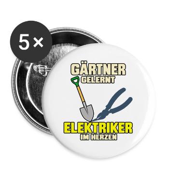 Gärtner gelernt – Elektriker im Herzen - Buttons groß 56 mm (5er Pack) - Weiß - Vorne