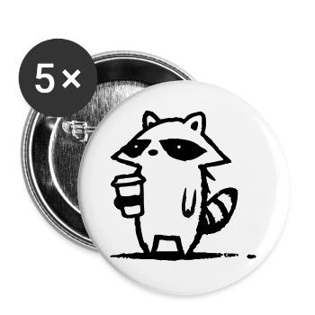 Raccoon Latte Schwarzweiß - Buttons groß 56 mm (5er Pack) - Weiß - Vorne