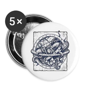 Nautischer Kraken Globus - Buttons groß 56 mm (5er Pack) - Weiß - Vorne