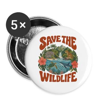 Save The Wildlife - Buttons groß 56 mm (5er Pack) - Weiß - Vorne