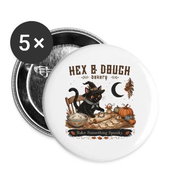 Hex & Dough Backen etwas Unheimliches - Buttons groß 56 mm (5er Pack) - Weiß - Vorne
