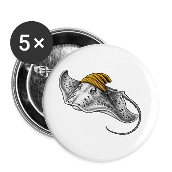 Stachelrochen mit gelber Mütze - Buttons groß 56 mm (5er Pack) - Weiß - Vorne