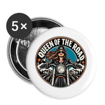 Queen of the Road Motorrad Diva - Buttons groß 56 mm (5er Pack) - Weiß - Vorne