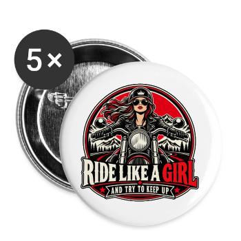 Ride Like a Girl Bikerin Design - Buttons groß 56 mm (5er Pack) - Weiß - Vorne