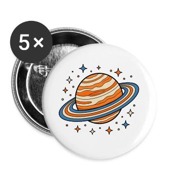 Planet Saturn mit Ringen und Sternen Vektor Shirt - Buttons groß 56 mm (5er Pack) - Weiß - Vorne