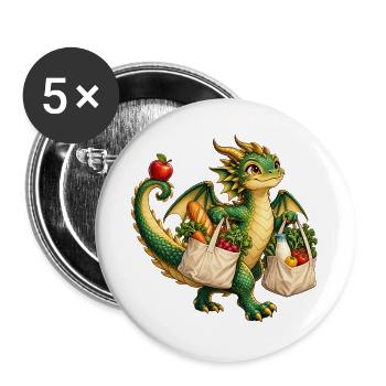 Grüner Drachenmarkt Einkauf - Buttons groß 56 mm (5er Pack) - Weiß - Vorne