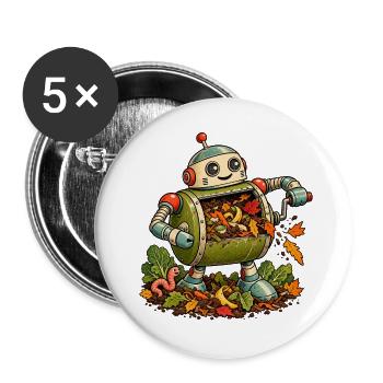 Herbstroboter mit Falllaub - Buttons groß 56 mm (5er Pack) - Weiß - Vorne