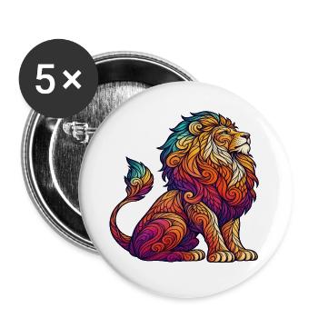 Regenbogen-Löwe im Schwungdesign - Buttons groß 56 mm (5er Pack) - Weiß - Vorne