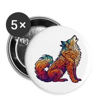 Bunter Wolf Tribal Muster - Buttons groß 56 mm (5er Pack) - Weiß - Vorne