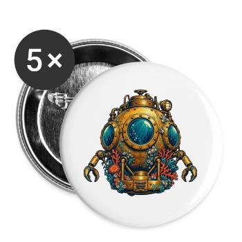 Steampunk Tauchhelm Coralwelt - Buttons groß 56 mm (5er Pack) - Weiß - Vorne