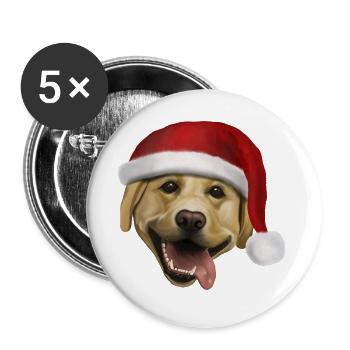 Labrador mit Weihnachtsmütze - Weihnachtshund - Buttons groß 56 mm (5er Pack) - Weiß - Vorne