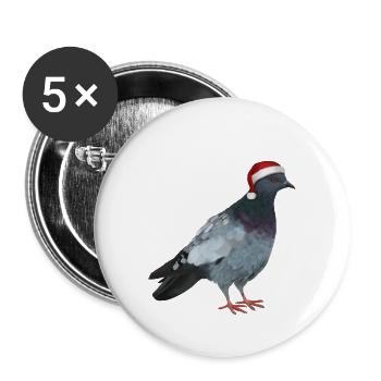 Weihnachtstaube - Taube mit Weihnachtsmütze - Buttons groß 56 mm (5er Pack) - Weiß - Vorne