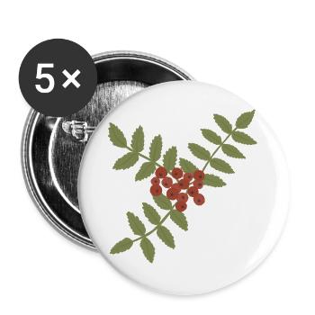 Karmesinrote Vogelbeeren auf Green Branch - Buttons groß 56 mm (5er Pack) - Weiß - Vorne