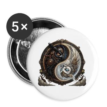 Steampunk Yin Yang Eule - Buttons groß 56 mm (5er Pack) - Weiß - Vorne