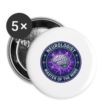 Neurologe Master Of The Mind Gehirnabzeichen Geschenk - Buttons groß 56 mm (5er Pack) - Weiß - Vorne