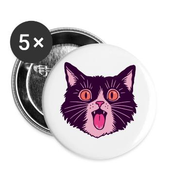 Retro Miauende Schwarze Katze - Buttons groß 56 mm (5er Pack) - Weiß - Vorne
