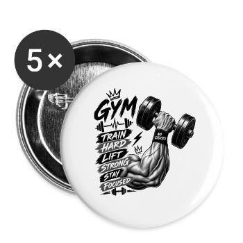 Train Hard Fitness Motivation - Buttons groß 56 mm (5er Pack) - Weiß - Vorne