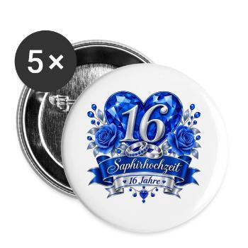 16.Hochzeitstag , Saphirhochzeit 16 Jahre  - Buttons groß 56 mm (5er Pack) - Weiß - Vorne