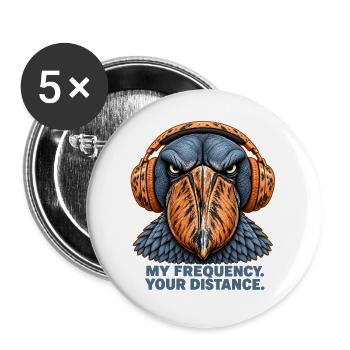 Shoebill mit Kopfhörern – My Frequency Your Dista - Buttons groß 56 mm (5er Pack) - Weiß - Vorne
