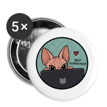 Beste Supervisor Katze - Sphynx Cat  - Buttons groß 56 mm (5er Pack) - Weiß - Vorne