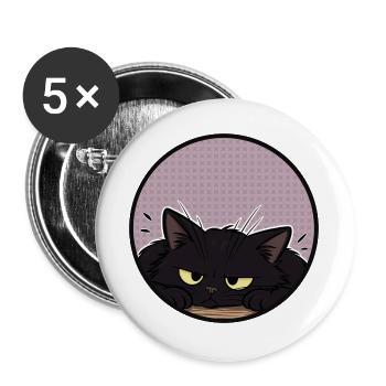 Grummelige schwarze Katze im lila Kreis - Buttons groß 56 mm (5er Pack) - Weiß - Vorne