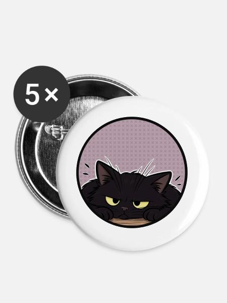 Grummelige schwarze Katze im lila Kreis - Buttons groß 56 mm (5er Pack) - Weiß