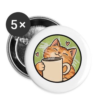 Cozy Cat Coffee Heart Illustration - Buttons groß 56 mm (5er Pack) - Weiß - Vorne