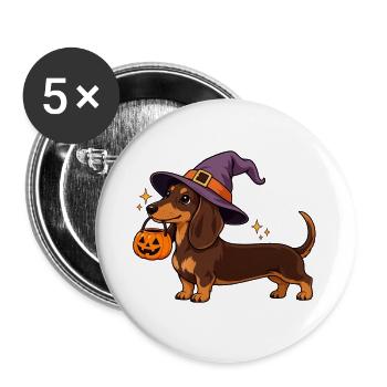 Dackel Hexenhut Halloween - Buttons groß 56 mm (5er Pack) - Weiß - Vorne
