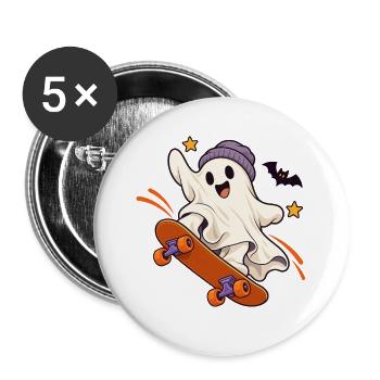 Geist Skateboard Halloween - Buttons groß 56 mm (5er Pack) - Weiß - Vorne